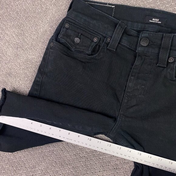 True Religion Ricky Relaxed Straight Jean Shorts Men's 32 Black Flap Raw Hem - Picture 10 of 10